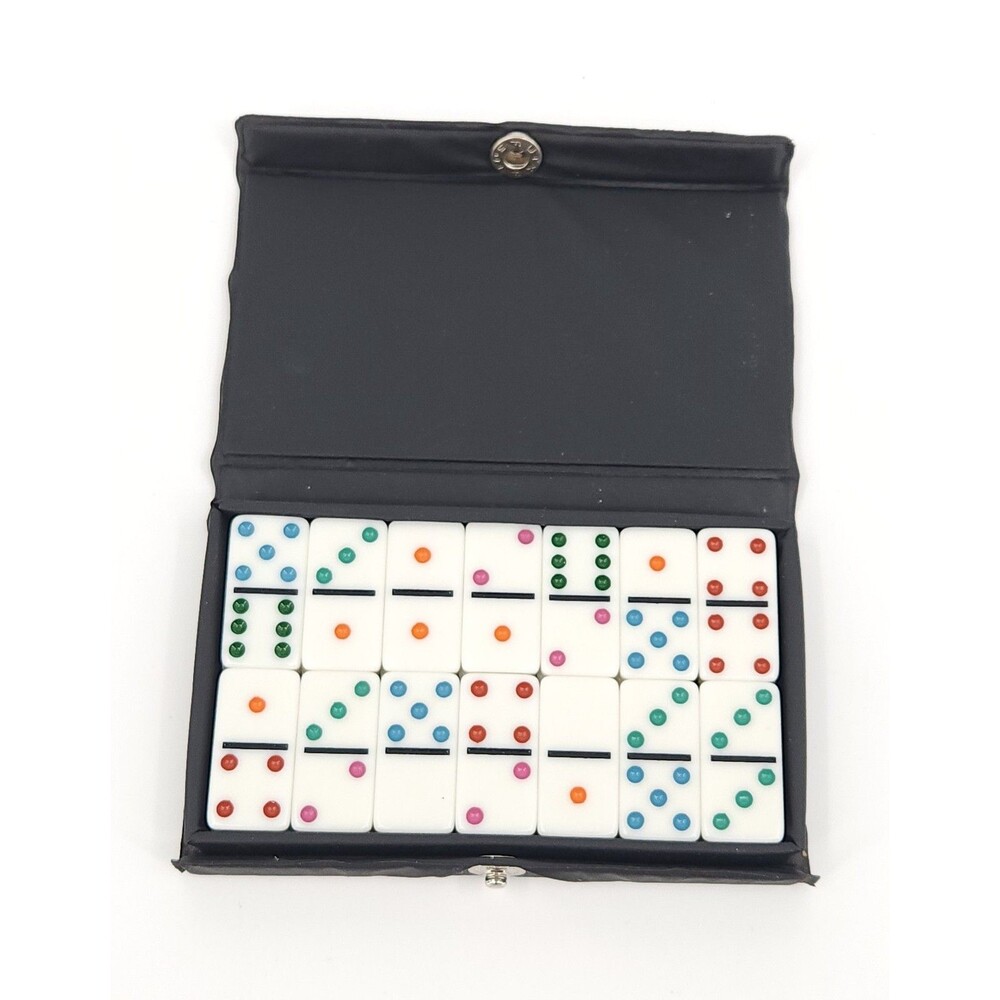 Vintage Double Nine Travel Mini Dominoes 55 Color Dot Tile Set Case